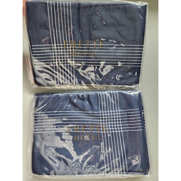 New Frette 2 Pc Set Porto Cotton King Shams Navy Sham Embroidery #02 - Picture 10 of 14